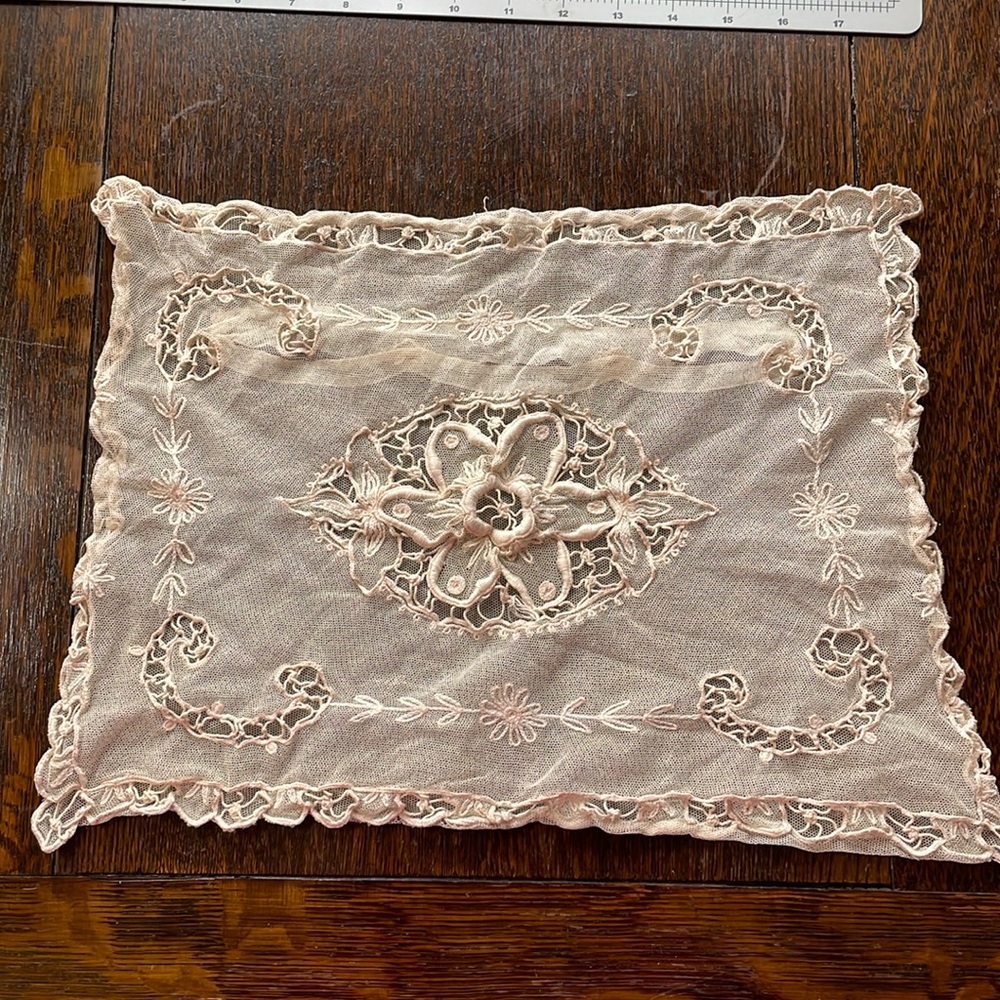 Antique, Edwardian/Victorian lace, net, embroidered pillowcase